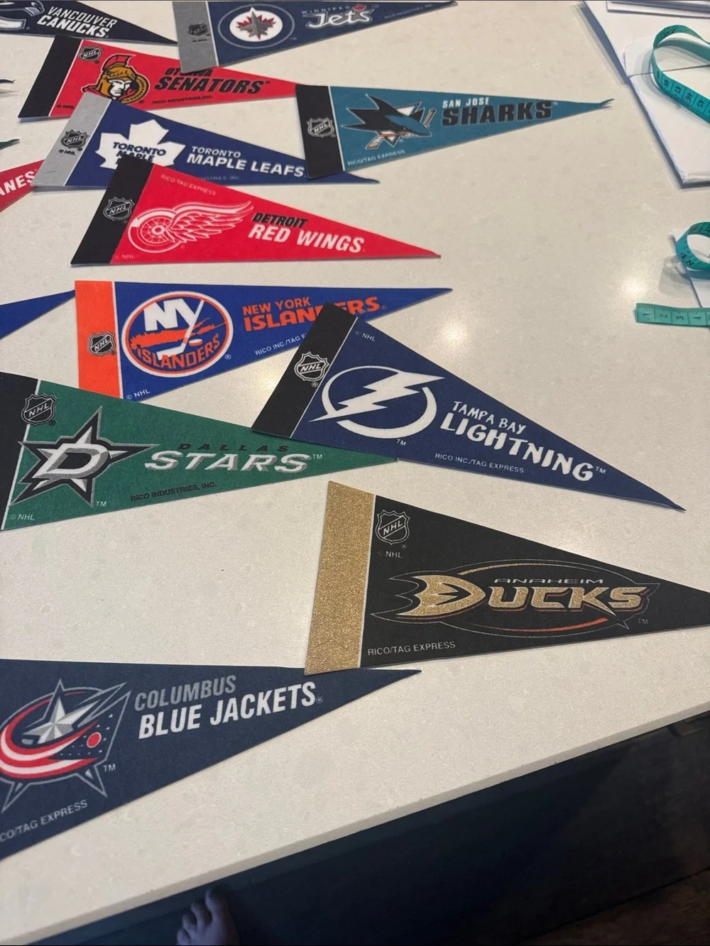 NHL Team Pennant Trading pennant 27 pc Red, Blue, Black, Green, Yellow, Orange